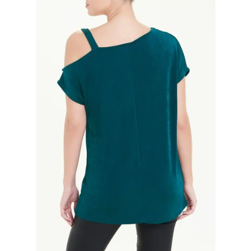 Metallic Cold Shoulder Top – Teal