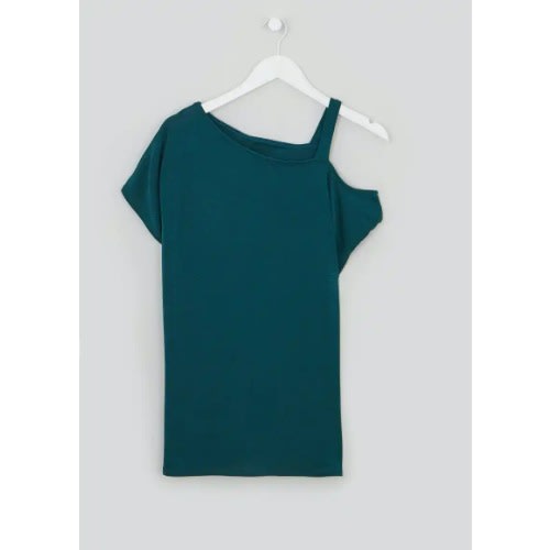Metallic Cold Shoulder Top – Teal