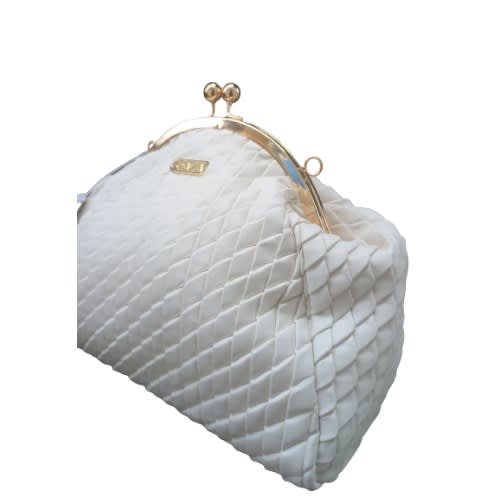 Braided Chain Clause Evening Bag- White