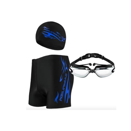 Men's Boxer Swimming Trunks + Swimming Cap + Goggle + Earplug - Nose clip & Bag