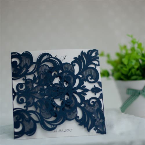 Pack of 100 Laser Cut Wedding Invitation Card - 0007-Blue