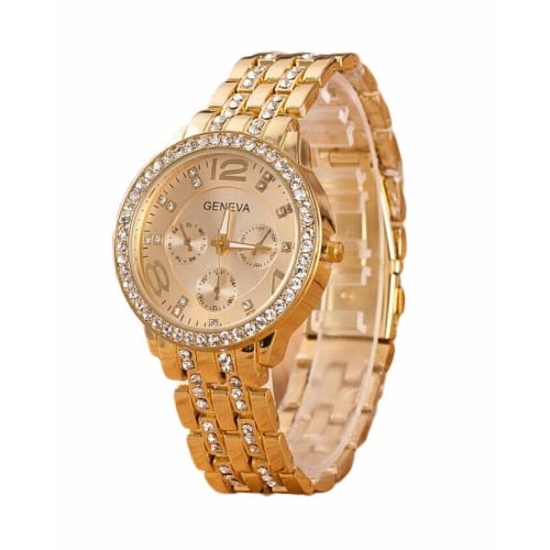 Gold Plated Watch - Crystal Surrounded Dial