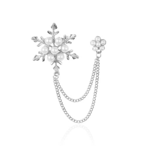 Beaded Snow Brooch With Free Pouch - Silver