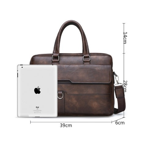 Executive Men's Leather Business Bag - Khaki
