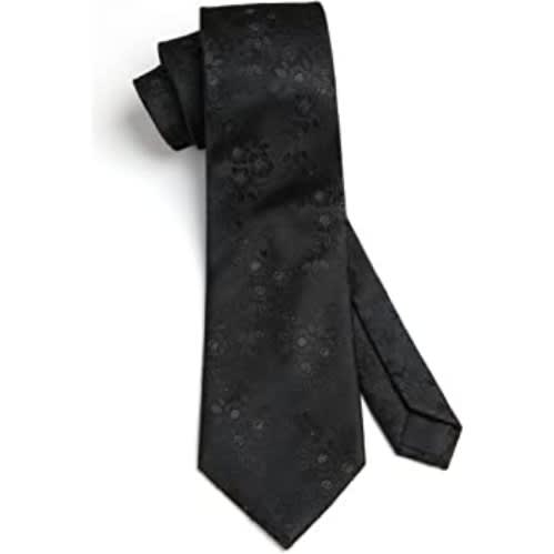 Set Of 2 Men's Floral Long Ties With Pocket Squares  - Black And Wine