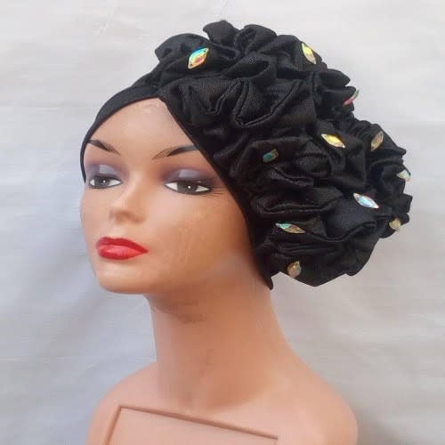 Black Side Ruffle Turban