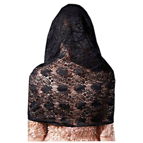 Rose Floral Lace Head Covering Mantilla With Free Hair Clip - Large