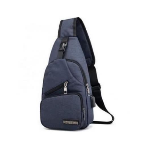 Shoulder Bag With USB Charging Port-Blue