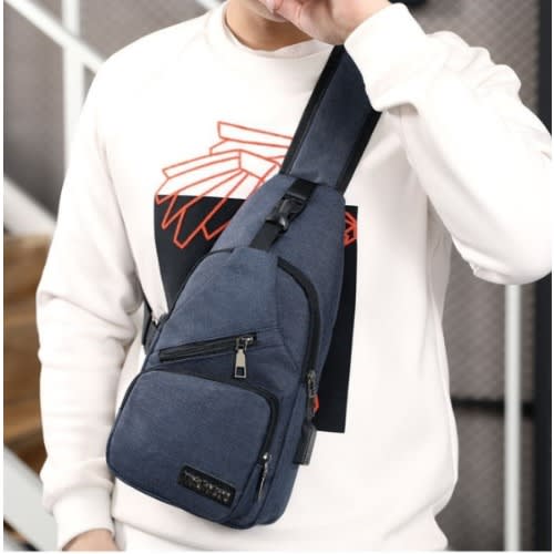 Shoulder Bag With USB Charging Port-Blue