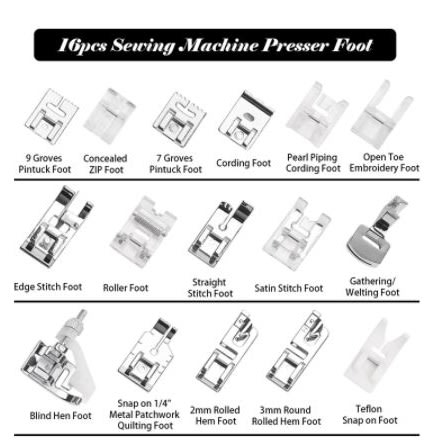 Sewing Machine Accessories - Presser Foot Set Hem Foot - 16 Pieces