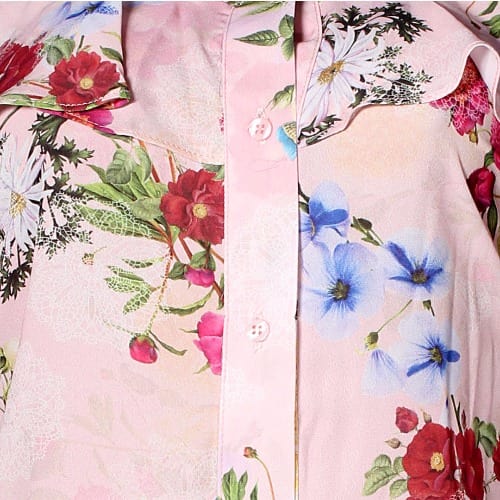 Floral Chiffon Cold Shoulder Long Sleeve Shirt - Pink