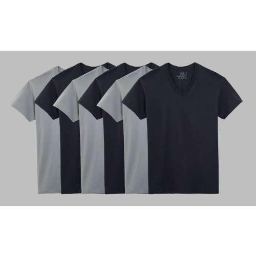 V Neck T Shirt - 6 Pack - Black And Grey