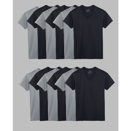 V Neck T Shirt - 6 Pack - Black And Grey