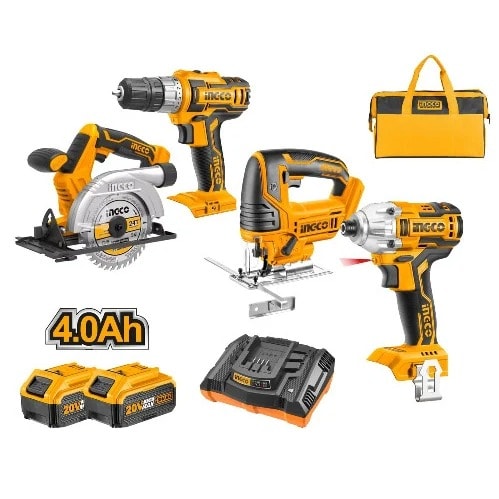 Lithium-ion Cordless Drill- 4 Pieces Combo Kit -20v