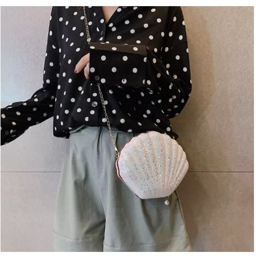 Sequin Chain Shell Bag For Women - White