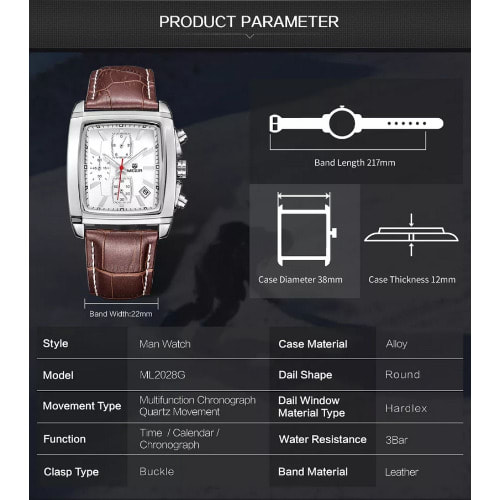 Men Leather Watch - Brown