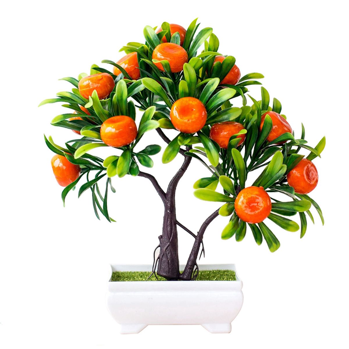 Plastic Artificial Orange Tree Bonsai Faux Plant  Potted Flower Home Office Garden Decor-Orange
