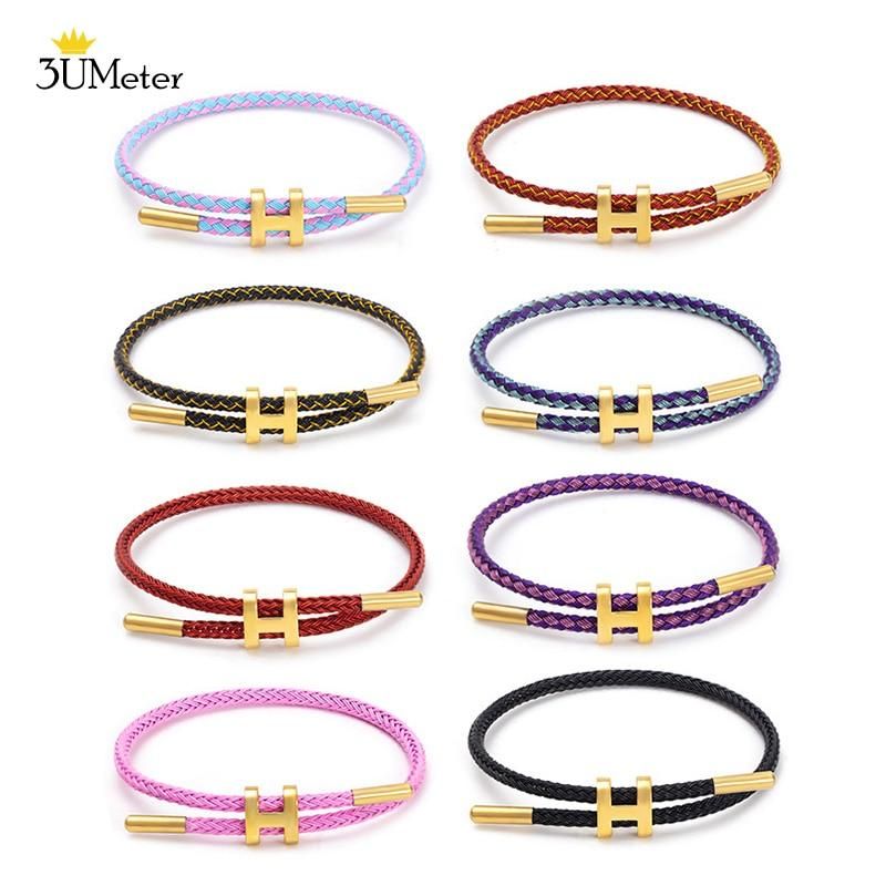 Hot Sale 316L Stainless Steel Bracelet High Quality Upscale Couple Bracelets Braided Rope Lucky Love Charm Jewelry Women Bangle