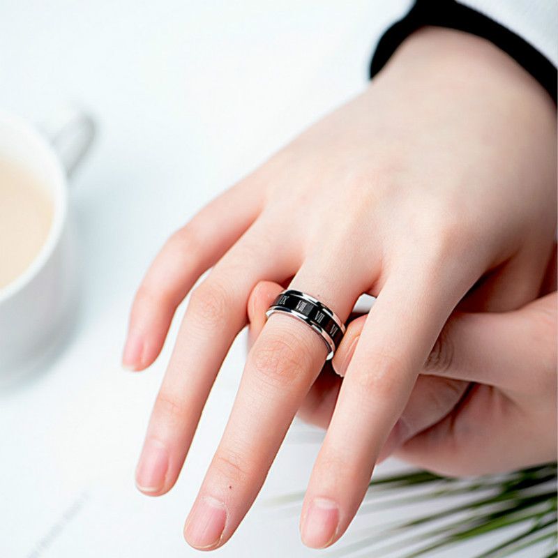 Numeric Black Silver Unisex Men Women Wedding Engagement Ring.