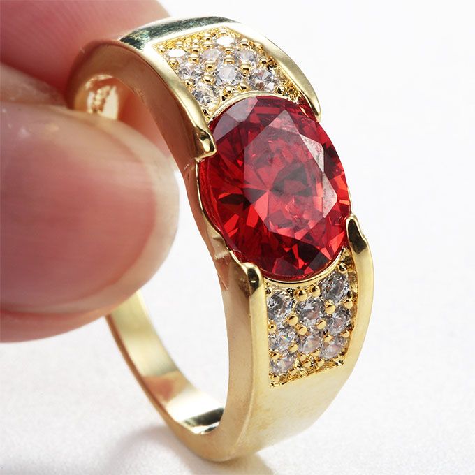 Delicate Male Diamond Ruby Ring Gold & Red