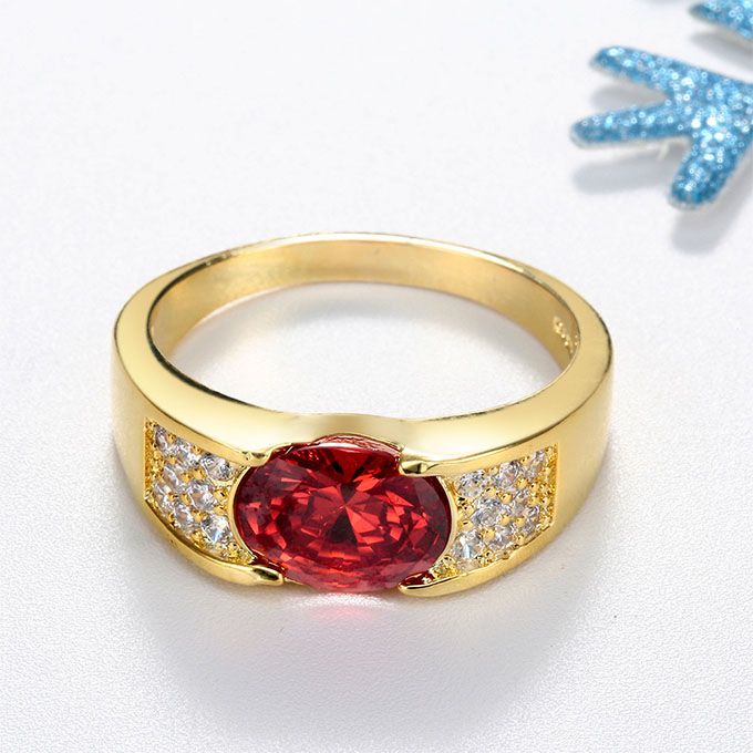 Delicate Male Diamond Ruby Ring Gold & Red