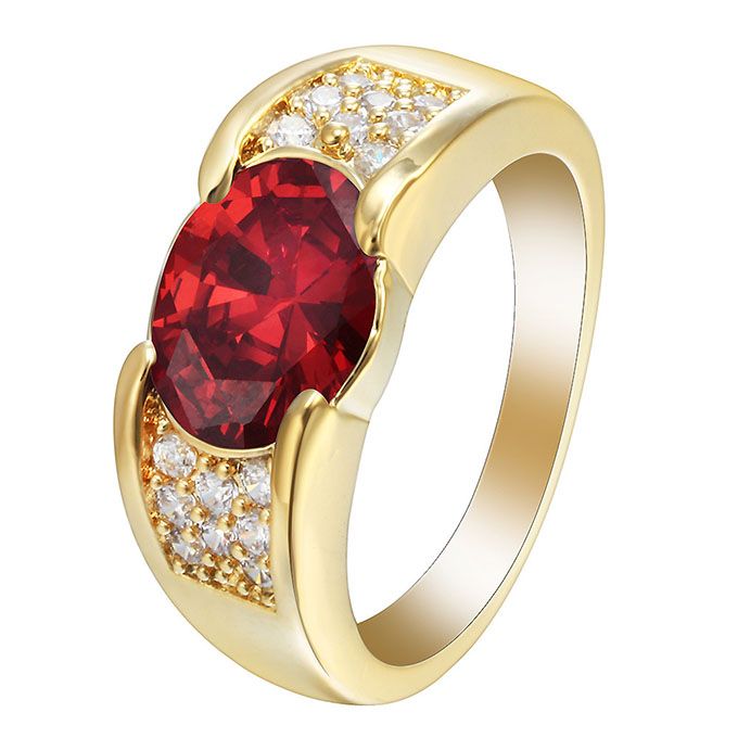Delicate Male Diamond Ruby Ring Gold & Red