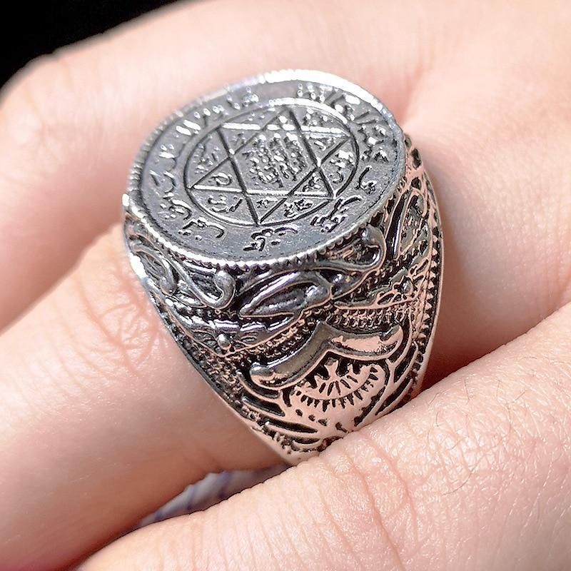 Classic Ring Jewelry Star of David Ancient Word Vintage Style Ring for Men