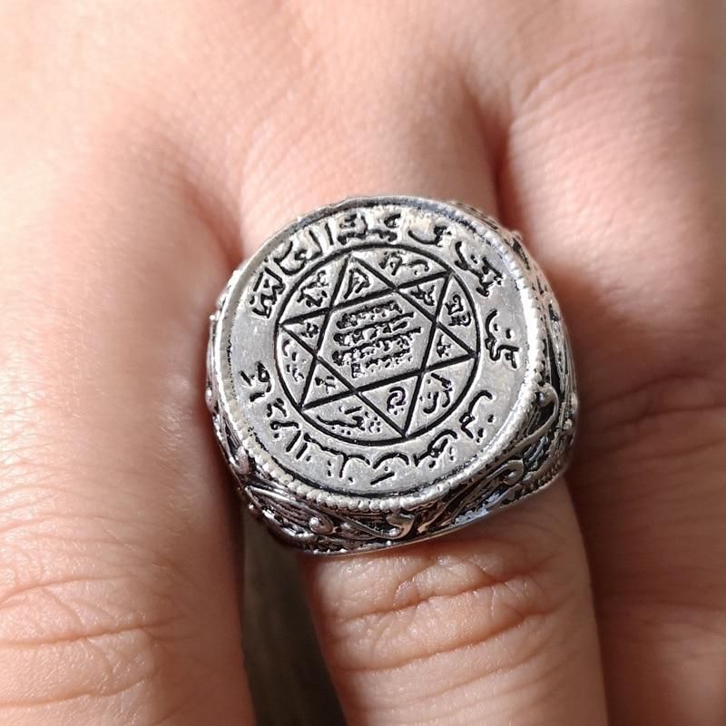 Classic Ring Jewelry Star of David Ancient Word Vintage Style Ring for Men