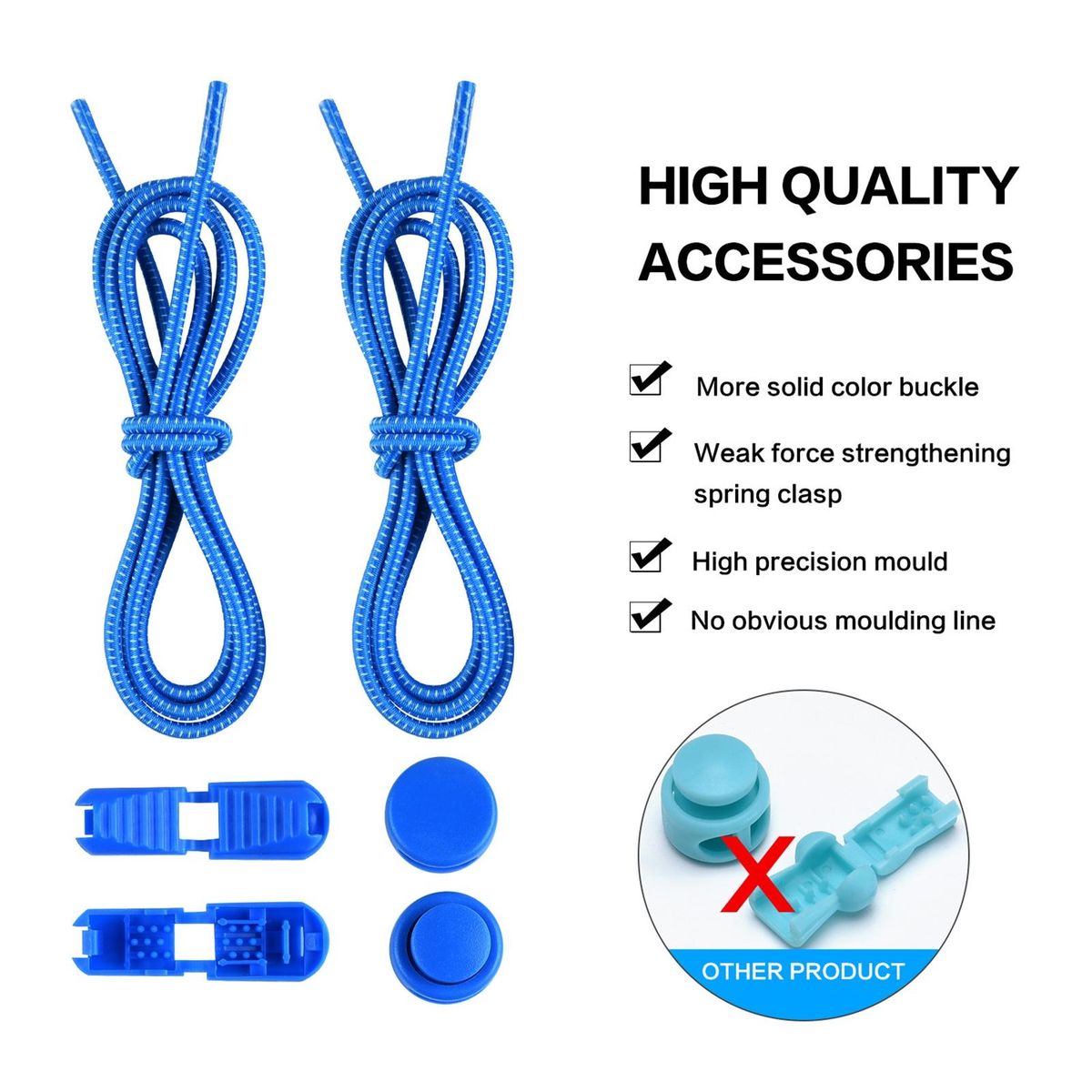 1 Set Tieless Shoelaces Elderly Children No Tie Shoes Strings Blue