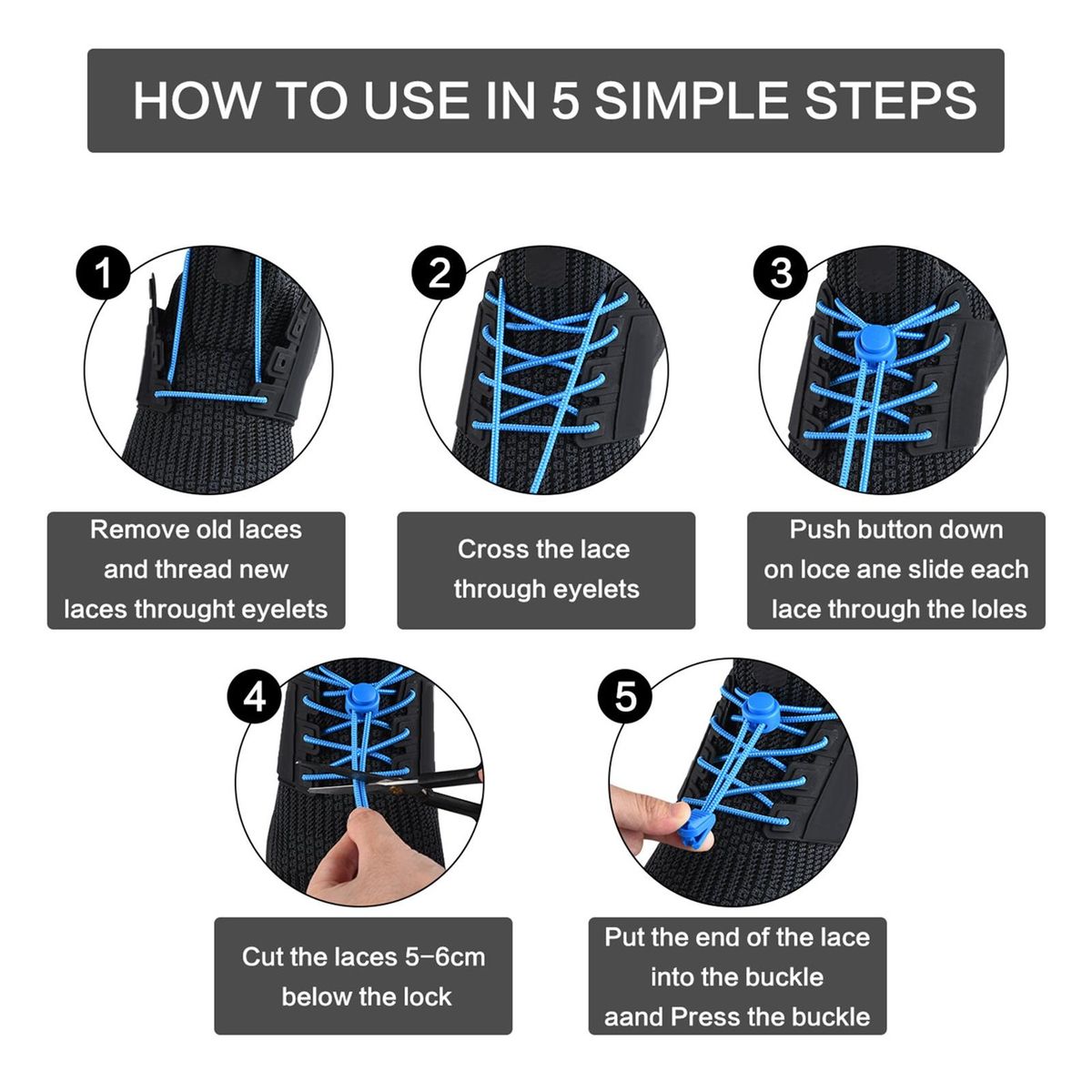 1 Set Tieless Shoelaces Elderly Children No Tie Shoes Strings Blue