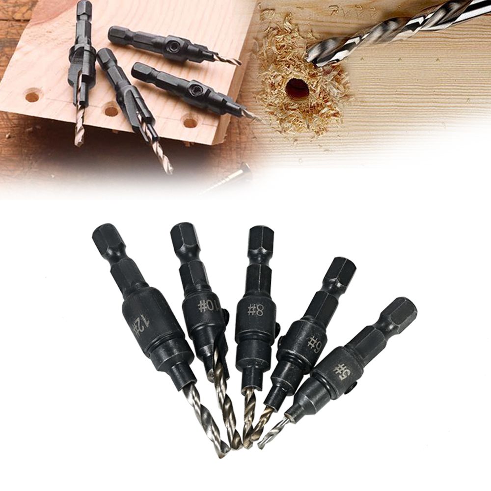 5pcs HSS Countersink Drill Cone Bit Set 1/4" Hex Shank Quick
