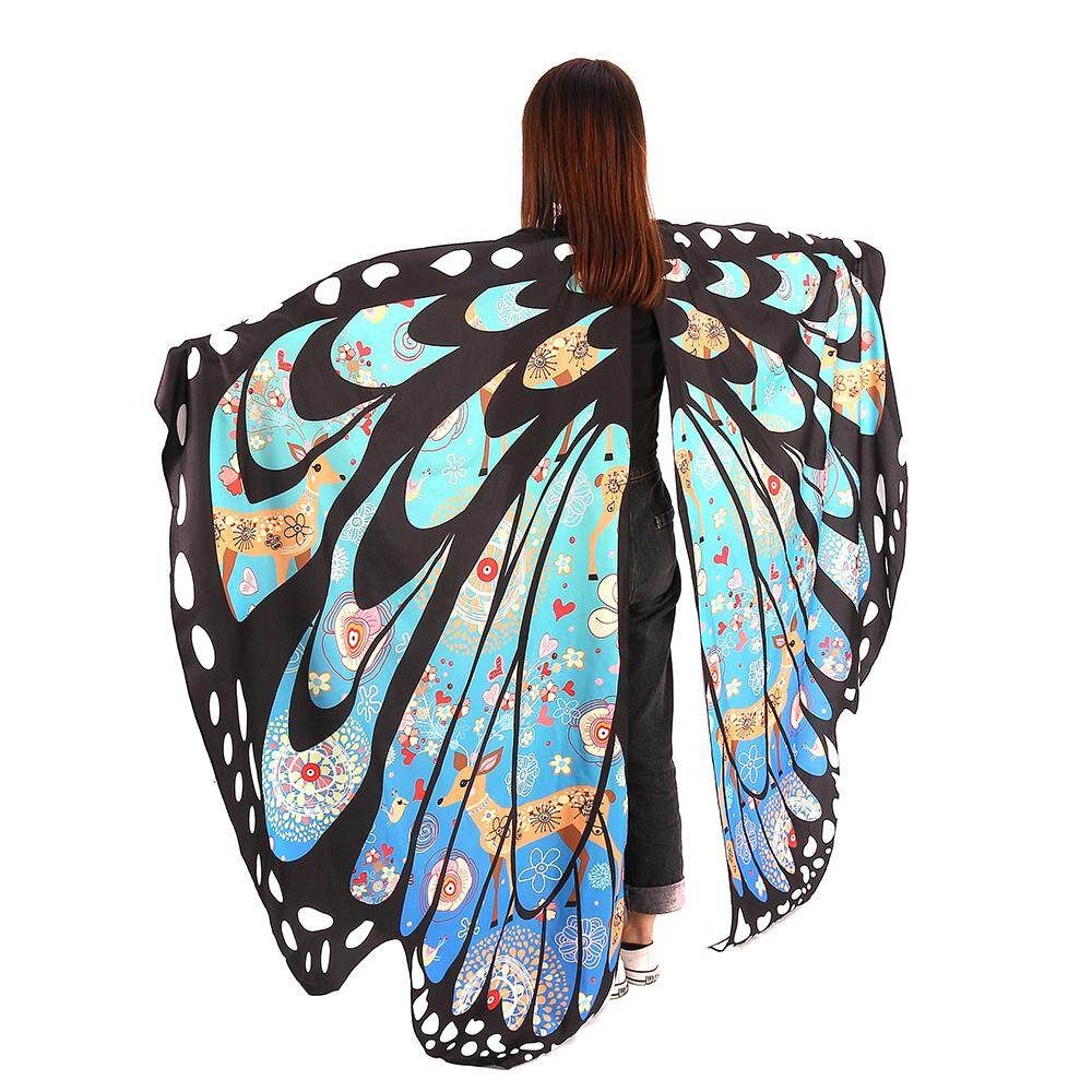 Fashion Butterfly Wing Beach Towel Cape Scarf For Women Christmas Cloak Blue