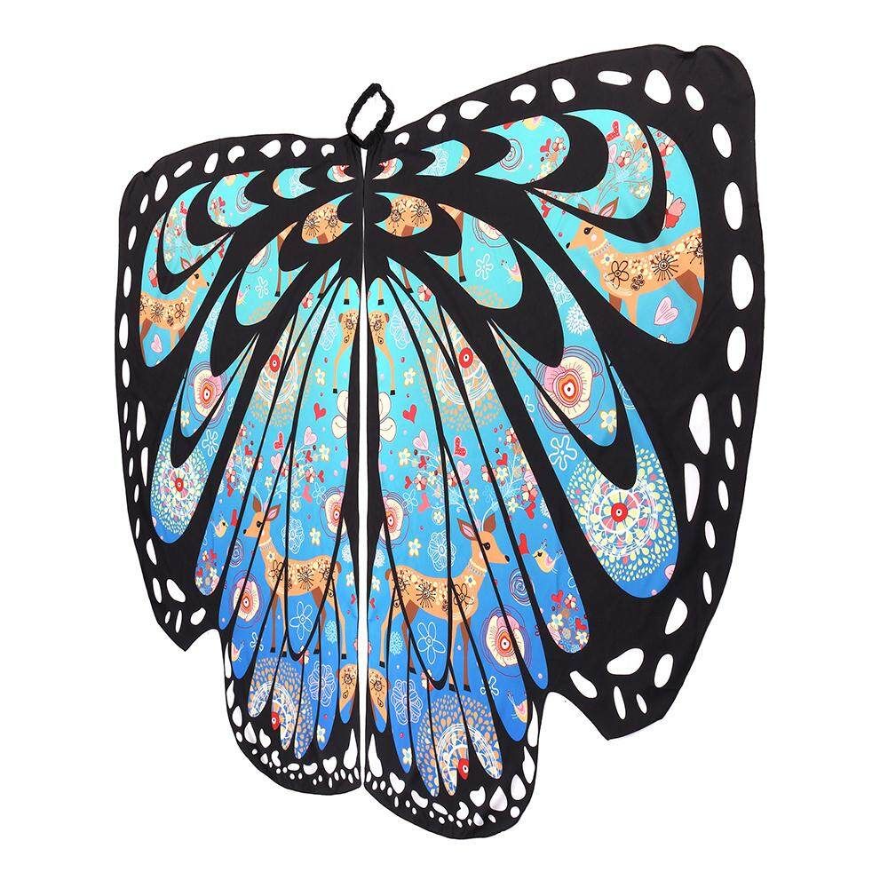Fashion Butterfly Wing Beach Towel Cape Scarf For Women Christmas Cloak Blue