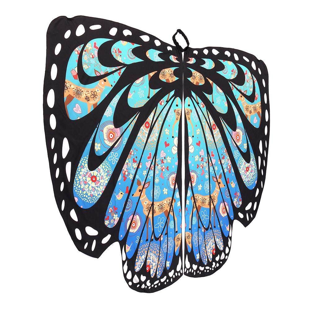 Fashion Butterfly Wing Beach Towel Cape Scarf For Women Christmas Cloak Blue