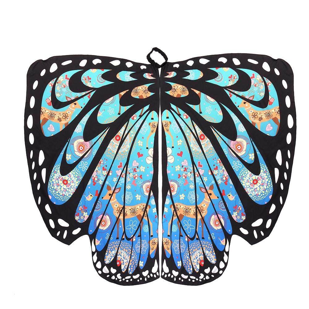 Fashion Butterfly Wing Beach Towel Cape Scarf For Women Christmas Cloak Blue