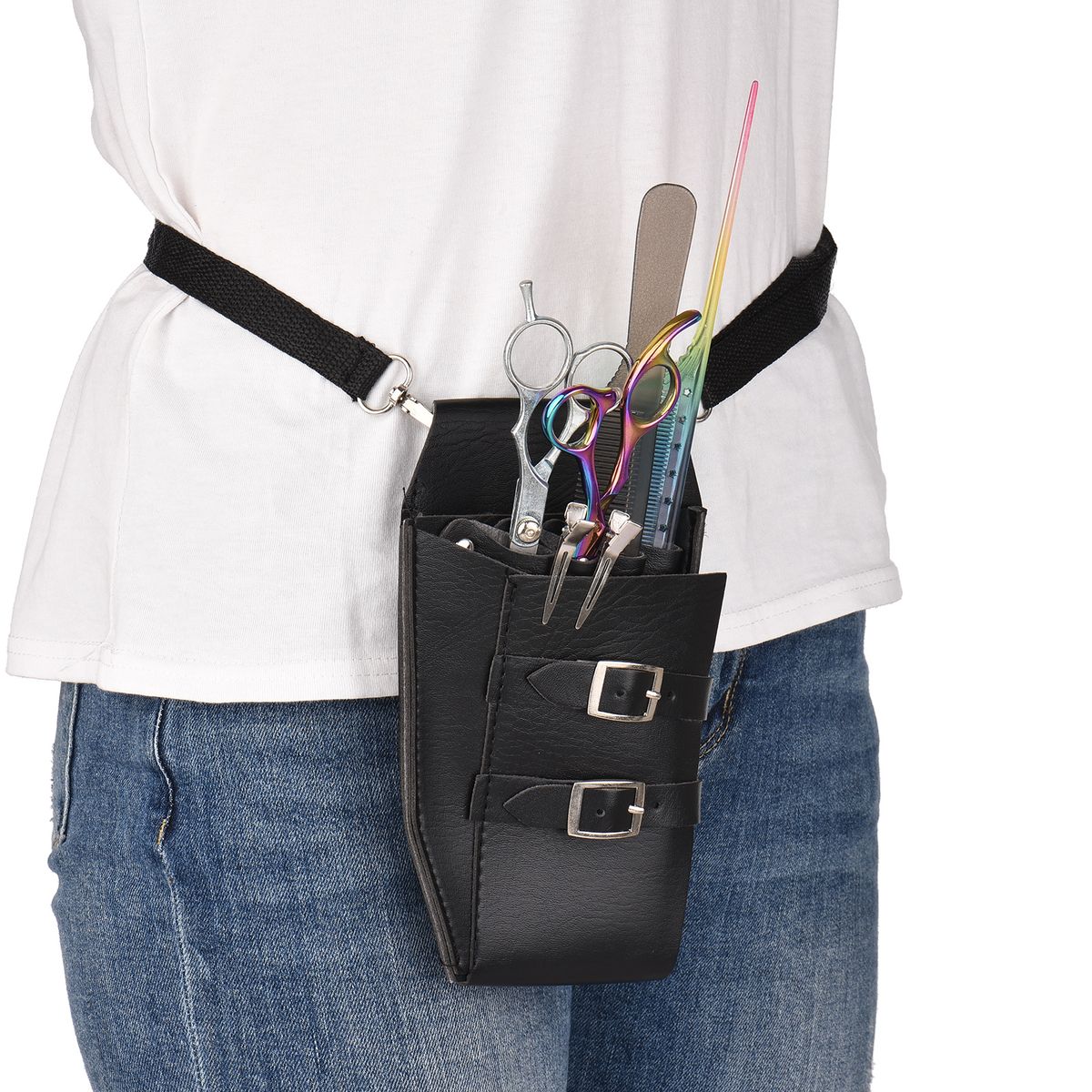 Barber Holster PU Leather Pouch Holder Rivet Hair Scissor
