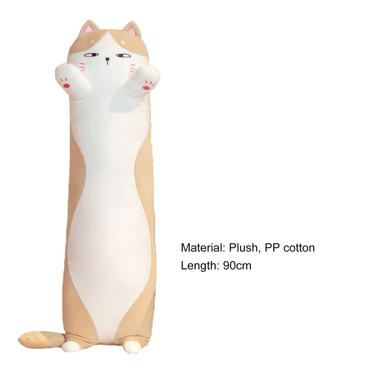 90cm Long Throw Pillow Cat Stuffed Animals Soft Plushies Light Brown
