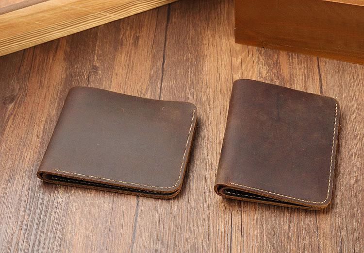 Crazy Horse-cartera de cuero genuino para hombre Bolso pequeno de diseno Retro con funda para tarjeta de credito hecha a mano-Chocolate
