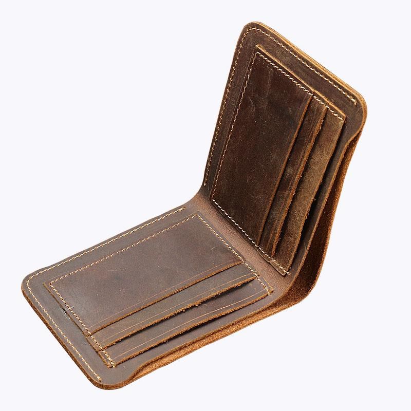 Crazy Horse-cartera de cuero genuino para hombre Bolso pequeno de diseno Retro con funda para tarjeta de credito hecha a mano-Chocolate