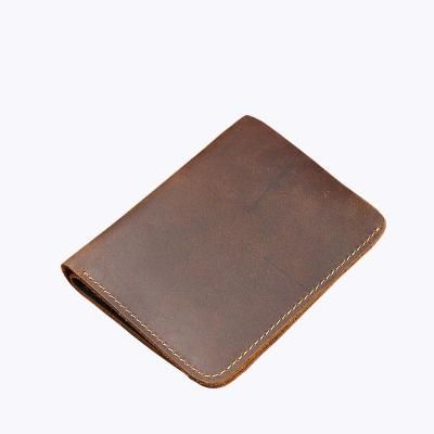 Crazy Horse-cartera de cuero genuino para hombre Bolso pequeno de diseno Retro con funda para tarjeta de credito hecha a mano-Chocolate