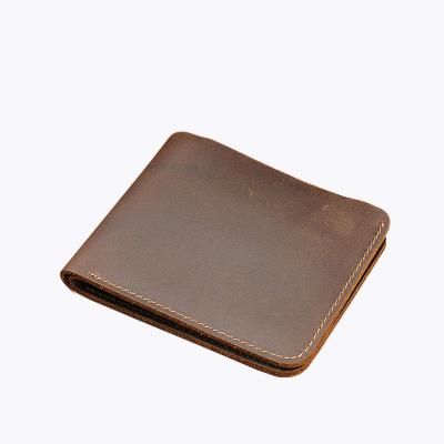 Crazy Horse-cartera de cuero genuino para hombre Bolso pequeno de diseno Retro con funda para tarjeta de credito hecha a mano-Chocolate