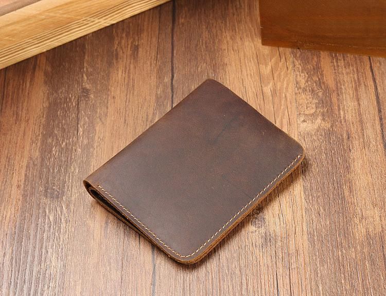 Crazy Horse-cartera de cuero genuino para hombre Bolso pequeno de diseno Retro con funda para tarjeta de credito hecha a mano-Chocolate