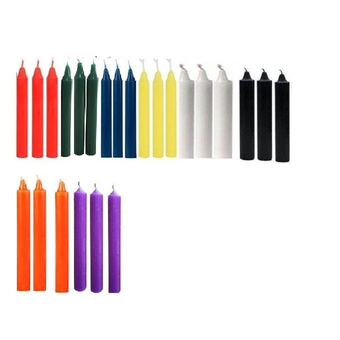 BLACK, GREEN, WHITE, BLUE, RED,ORANGE,PURPLE &YELLOW COLOURED CANDLE(3 Pcs Each)