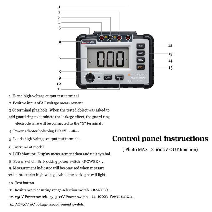 VC60B + Digital Insulation Resistance Tester Earth Ground Meter Megger Grey