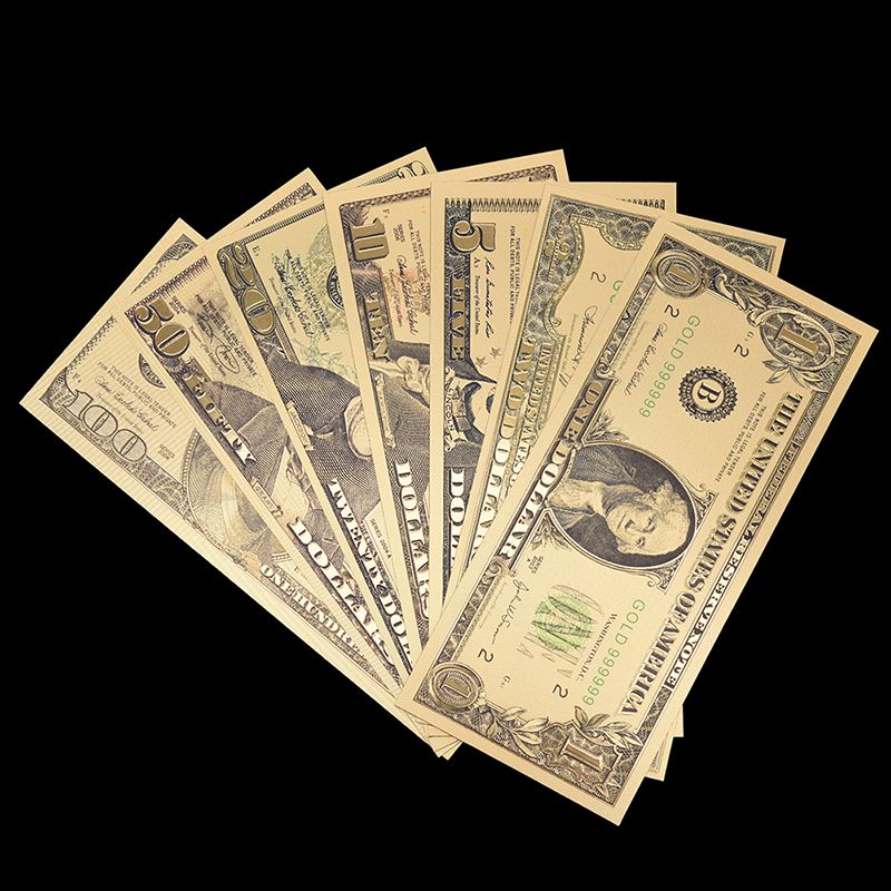 7pcslot Gold Foil America Fake Banknotes All Dollar