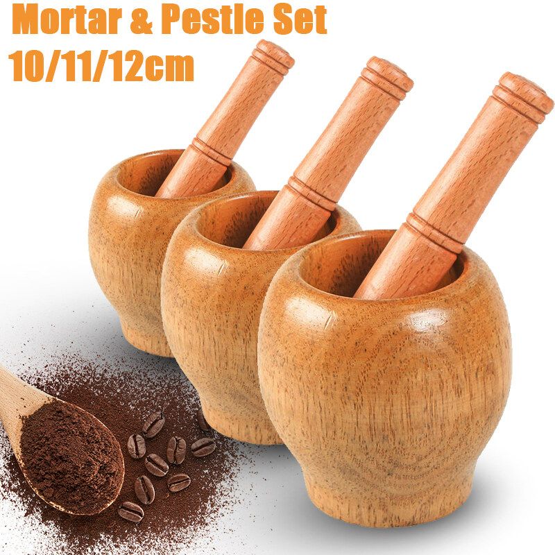 Wood Mortar And Pestle Press Ginger Crusher Spices Grinding Garlic Mincer Herb 11cm