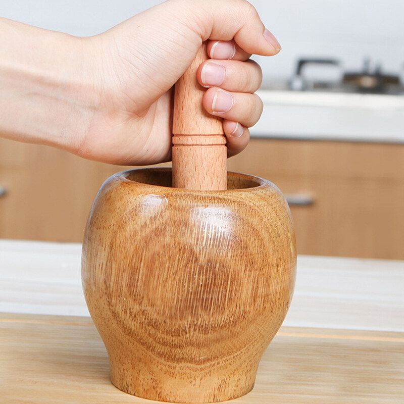 Wood Mortar And Pestle Press Ginger Crusher Spices Grinding Garlic Mincer Herb 11cm