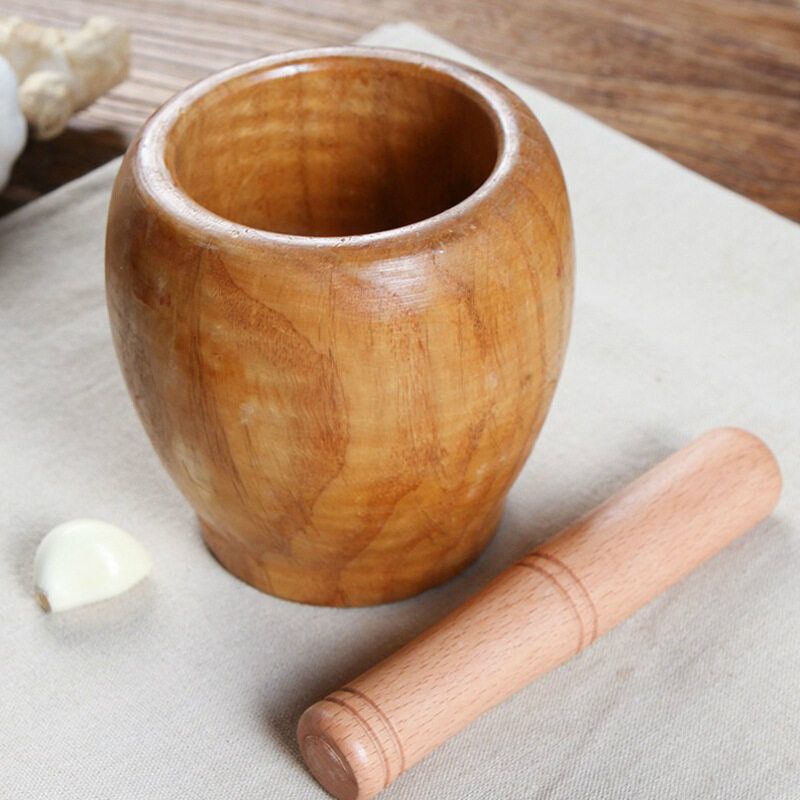 Wood Mortar And Pestle Press Ginger Crusher Spices Grinding Garlic Mincer Herb 11cm