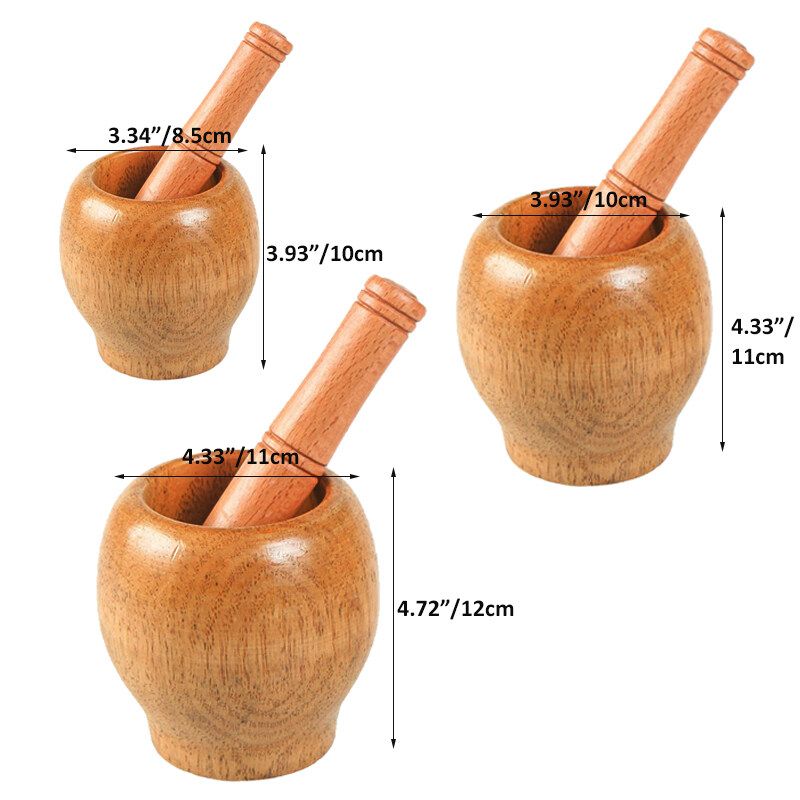 Wood Mortar And Pestle Press Ginger Crusher Spices Grinding Garlic Mincer Herb 11cm