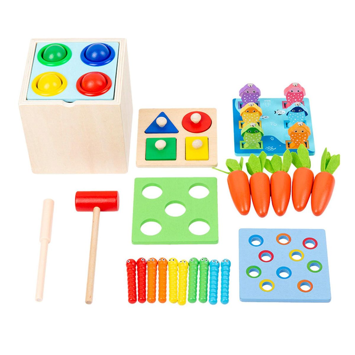1 Set Pounding Box Toddlers Shape Pairing Blocks Wooden Toy